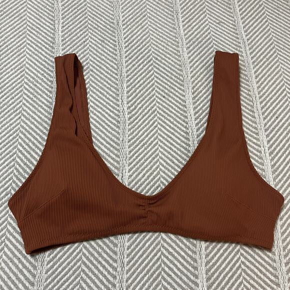 aerie Other - Aerie Swimsuit Top Clay Rust Ribbed Round Scoop Neck Bikini Lightly Padded Sz M